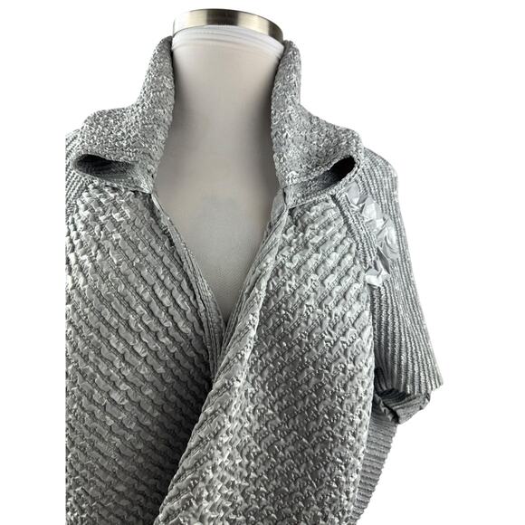 Candiss Cole Art-To-Wear Jacket Silver Crinkle Open Front One Size Quiet Luxury - Picture 4 of 16